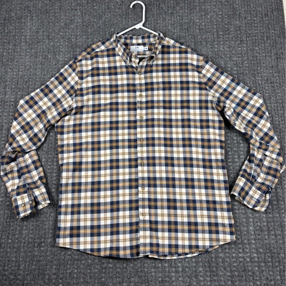 Southern Tide Plaid Button Down Flannel Shirt XXL Blue Gold White